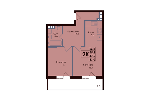 Планировка 2-комн 47,5 м²