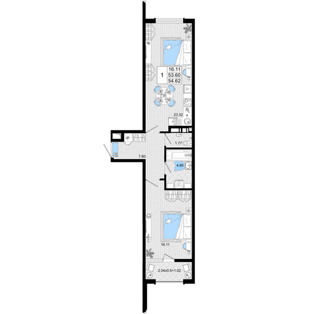 Планировка 1-комн 54,62 м²