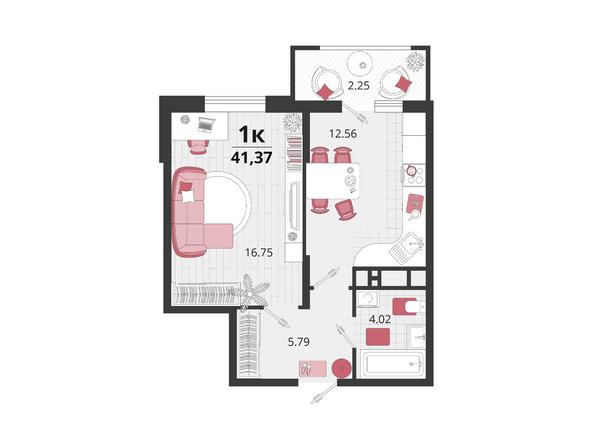 Планировка 1-комн 41,37 м²