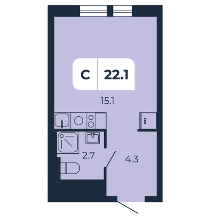 Планировка Студия 22,1 м²
