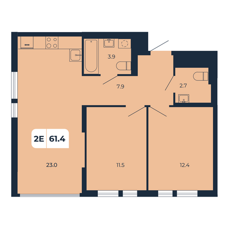 Планировка 2-комн 61,4 м²
