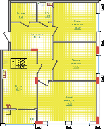 Планировка 3-комн 81,9 м²