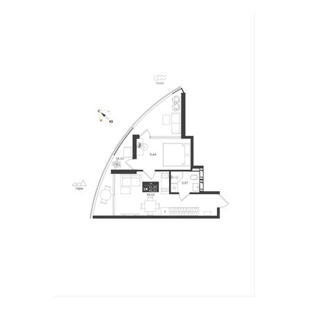 Планировка Апартамент 45,51 м²