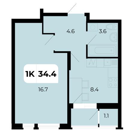 Планировка 1-комн 34,4 м²