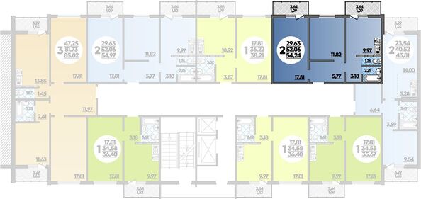Планировка 2-комн 54,24 м²