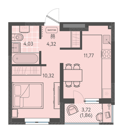 Планировка 1-комн 32,1, 32,2 м²
