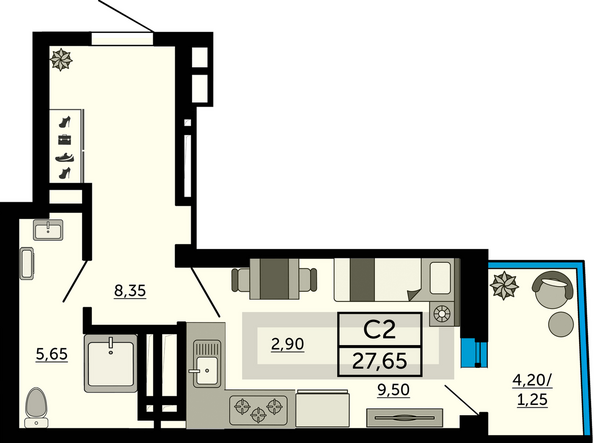 Планировка Студия 27,65 м²