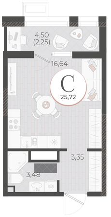 Планировка Студия 25,72 м²