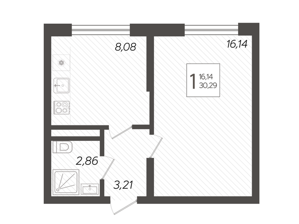 Планировка 1-комн 30,29, 32,09 м²