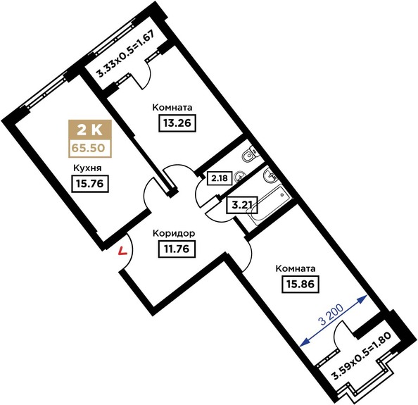 Планировка 2-комн 65,5 м²