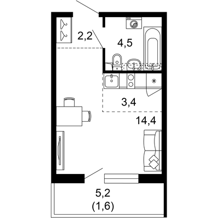 Планировка 1-комн 26,1 м²