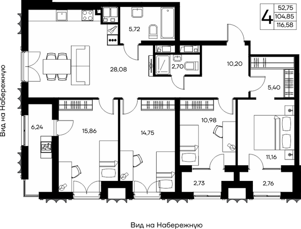 Планировка 4-комн 116,58 м²