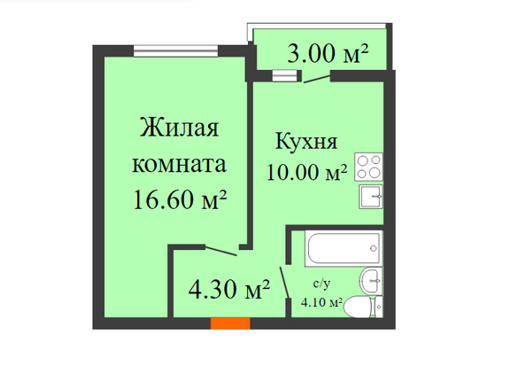 Планировка 1-комн 36,5 м²