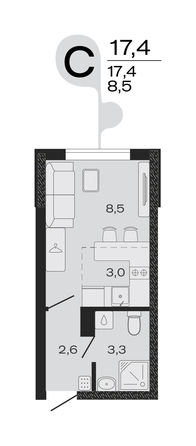 Планировка Студия 17,4 м²