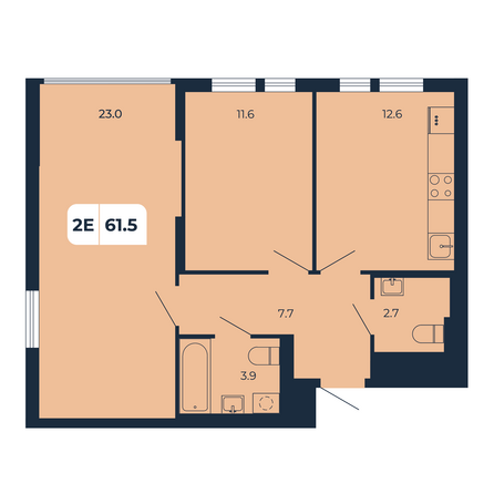 Планировка 2-комн 61,5 м²