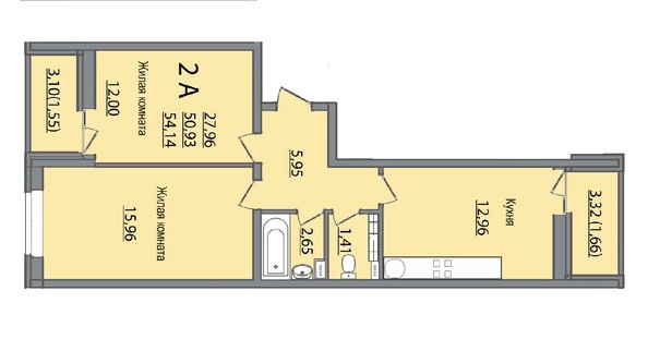 Планировка 2-комн 54,14 м²