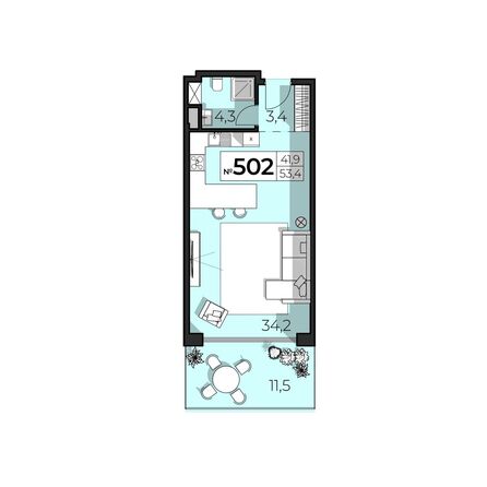Планировка 2-комн 53,4, 53,6 м²