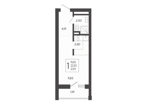 Планировка 1-комн 23,11 м²