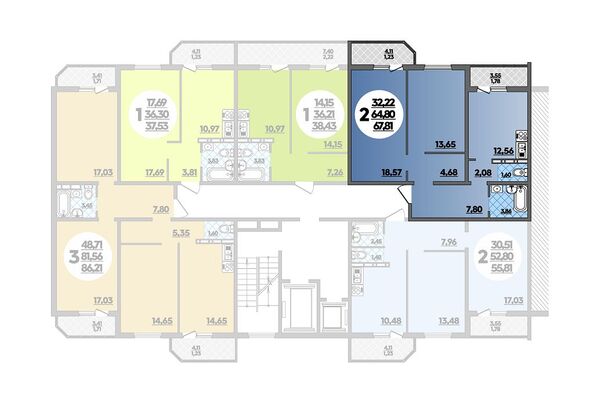 Планировка 2-комн 67,81 м²