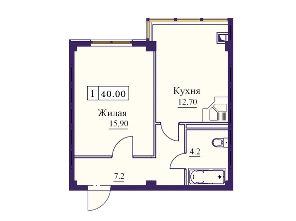 Планировка 1-комн 40 м²