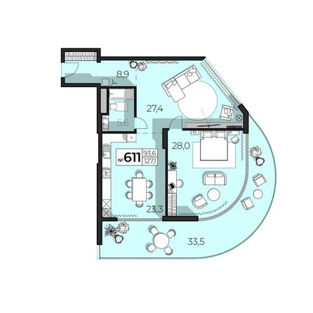 Планировка 3-комн 127,1 м²