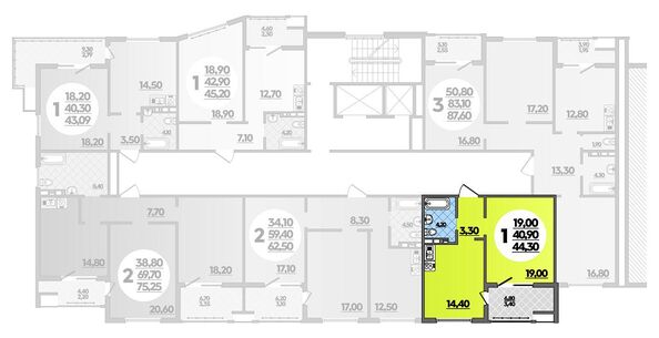 Планировка 1-комн 44,3 м²