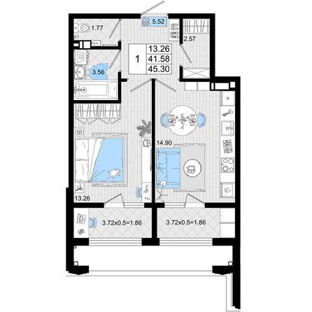 Планировка 1-комн 45,3 м²
