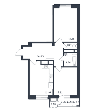 Планировка 2-комн 70,37 м²