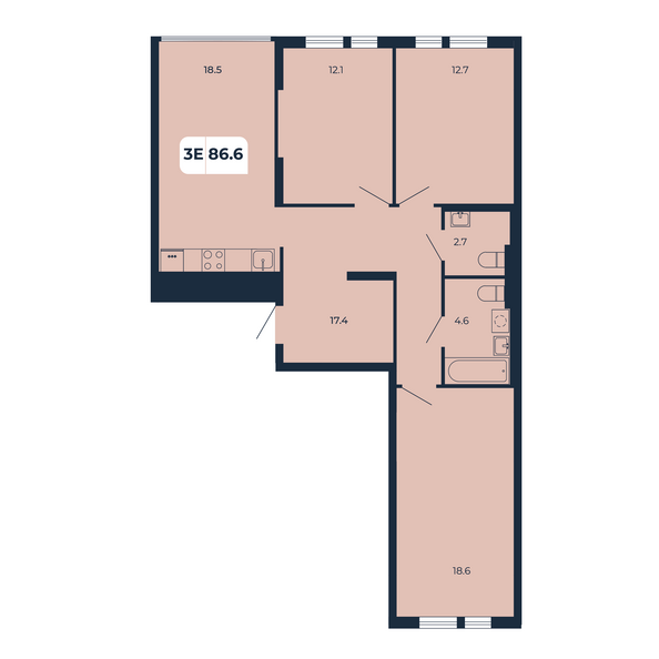 Планировка 3-комн 86,6 м²