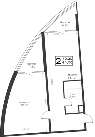 Планировка 2-комн 84 м²
