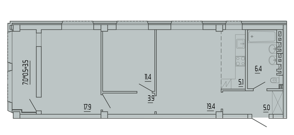 Планировка 3-комн 72,6, 73,1 м²