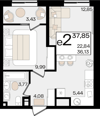 Планировка 2-комн 37,85 м²