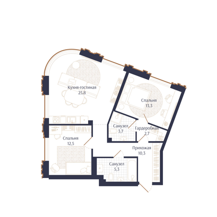 Планировка 2-комн 73,6 м²
