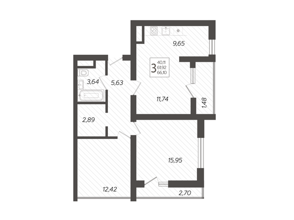 Планировка 3-комн 66,1 м²