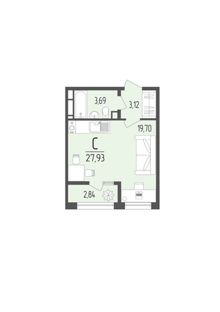 Планировка Студия 27,93 м²
