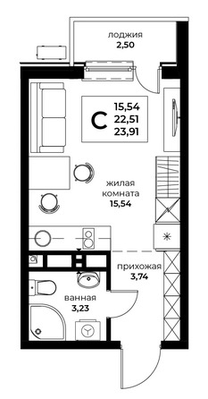 Планировка Студия 23,91 м²