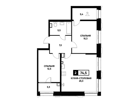 Планировка 1-комн 74,5 м²