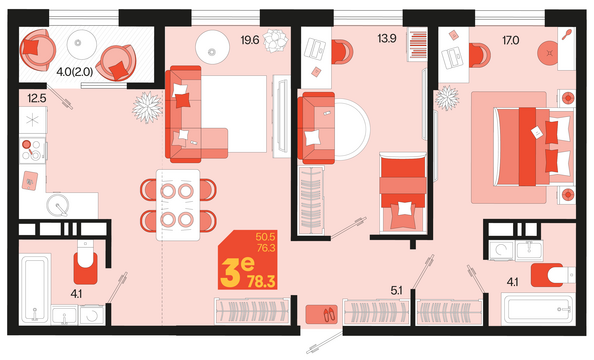 Планировка 3-комн 78,3 м²