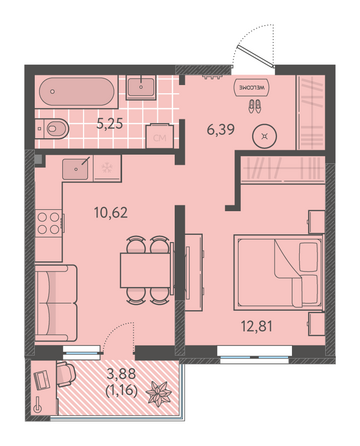 Планировка 1-комн 35,93 - 36,9 м²