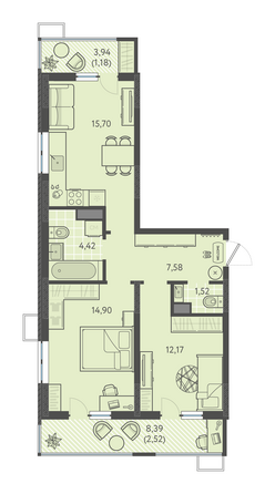 Планировка 2-комн 59,99 м²