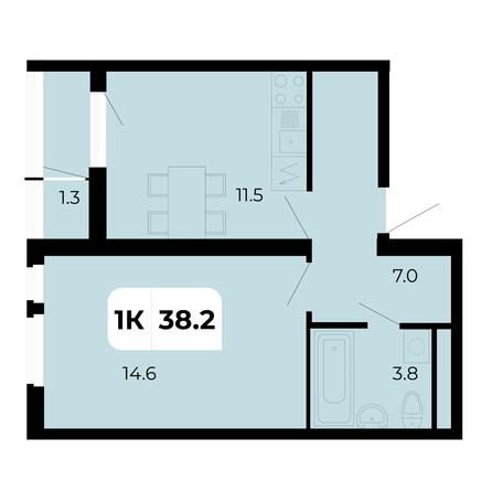 Планировка 1-комн 38,2 м²