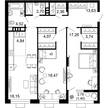 Планировка 3-комн 91,12 м²