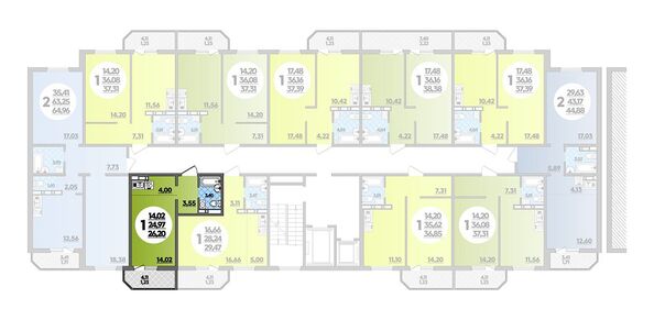 Планировка 1-комн 26,2 м²