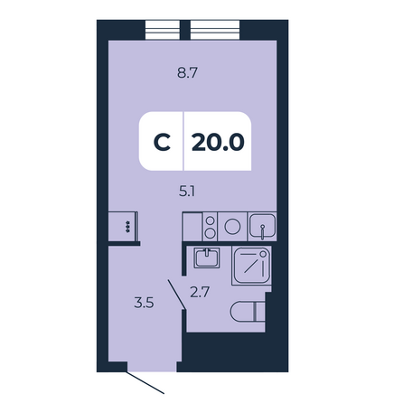Планировка Студия 20 м²
