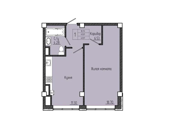 Планировка 1-комн 40,81 м²