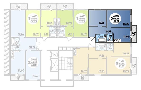 Планировка 2-комн 57,61 м²