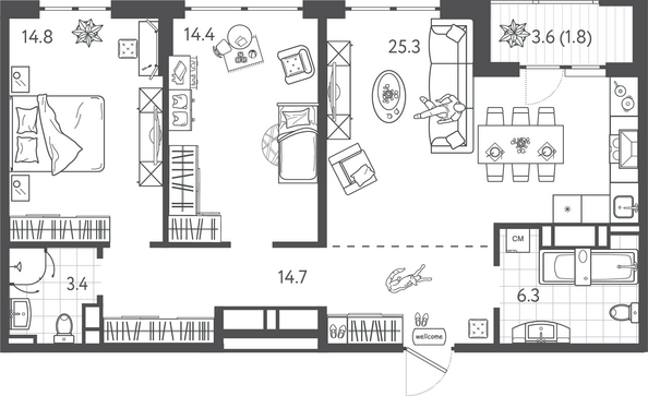 Планировка 2-комн 80,7 м²