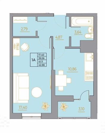 Планировка 1-комн 42,66 м²