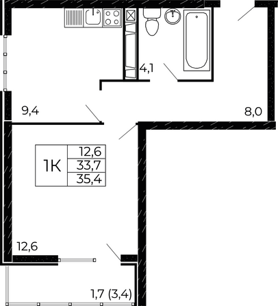 Планировка 1-комн 35,4 м²