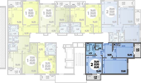 Планировка 2-комн 61,5 м²
